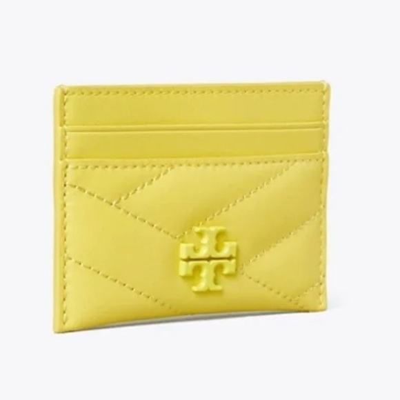 RARE NEW Tory Burch Kira Chevron Card Holder in Neon Yellow - Picture 1 of 5